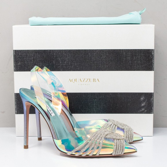 Aquazzura Gatsby Sling 105 Iridescent Blue Slingback Heels, Size 39 (9 US) - Picture 10 of 10